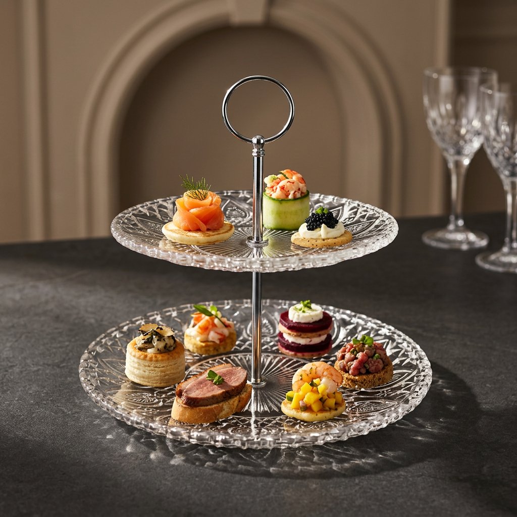 Elegant Glass 2 Tiered Serving Platter Stand