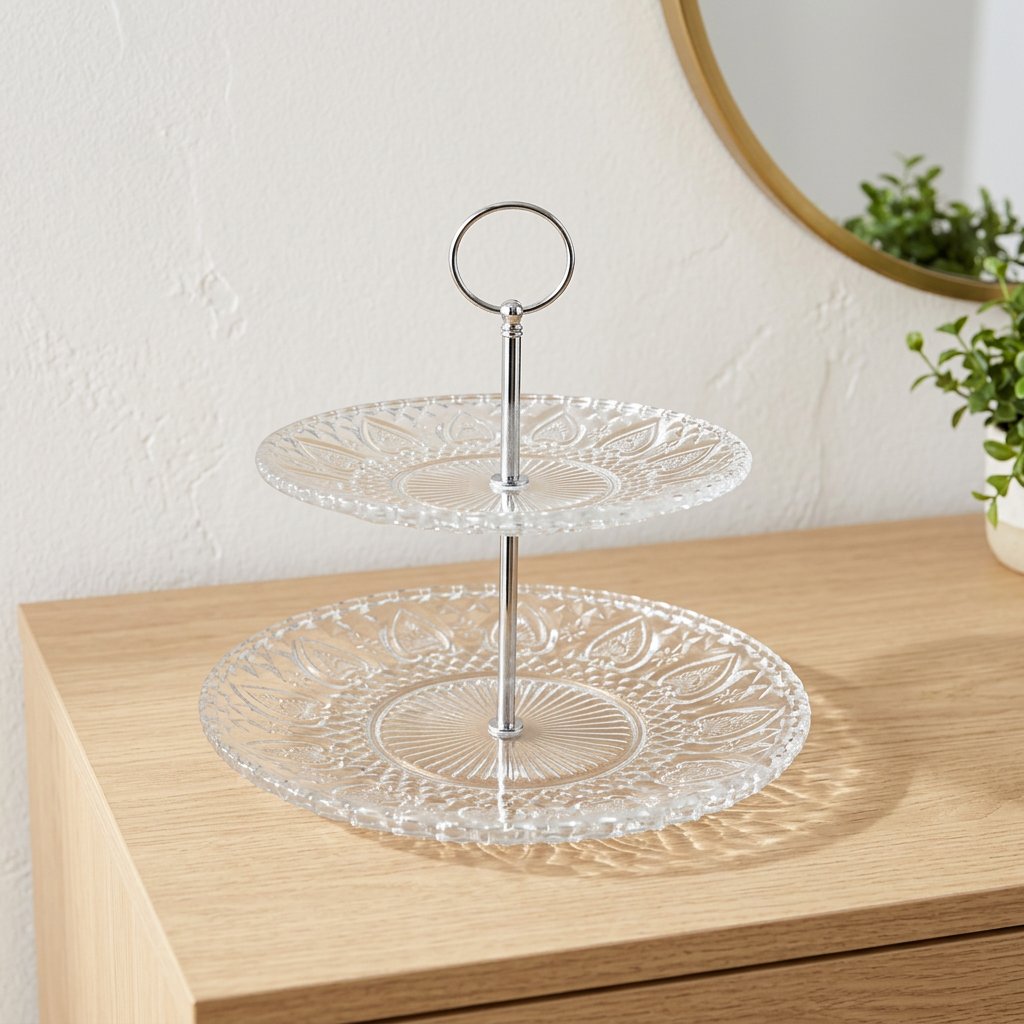 Elegant Glass 2 Tiered Serving Platter Stand