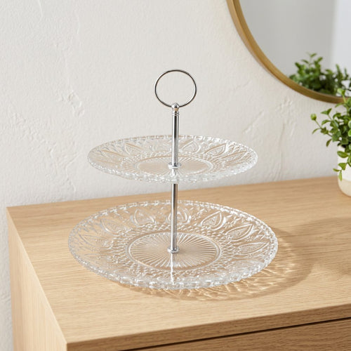 Elegant Glass 2 Tiered Serving Platter Stand