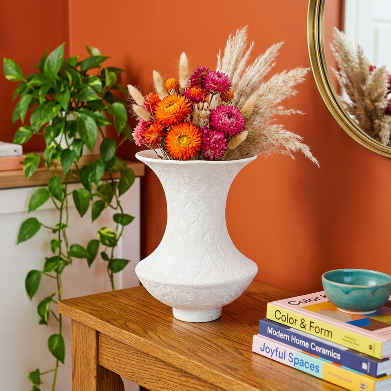 Elegant Chalk White Textured Sculptural Vase