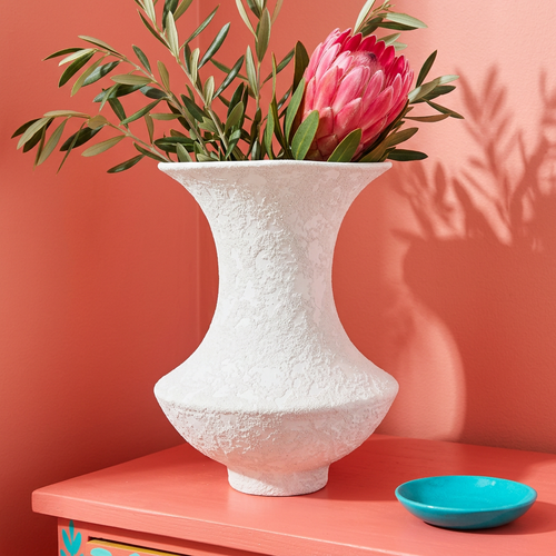 Elegant Chalk White Textured Sculptural Vase
