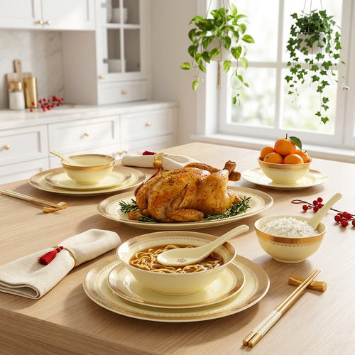 Imperial Soft Cream & Textured Gold Rim Dinnerware Set 35 Pcs