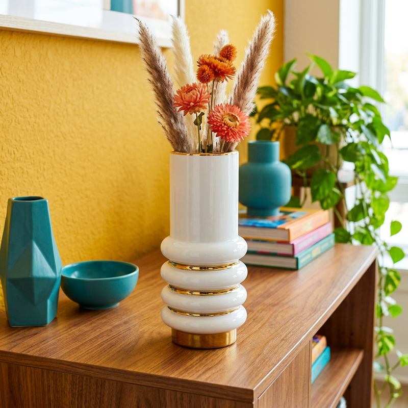 Elegant Luxe Gilded Ring Column Vase