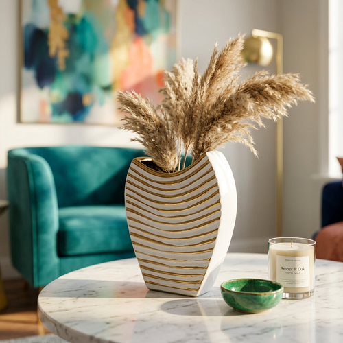 Luxury Wave White & Gold Ceramic Vase