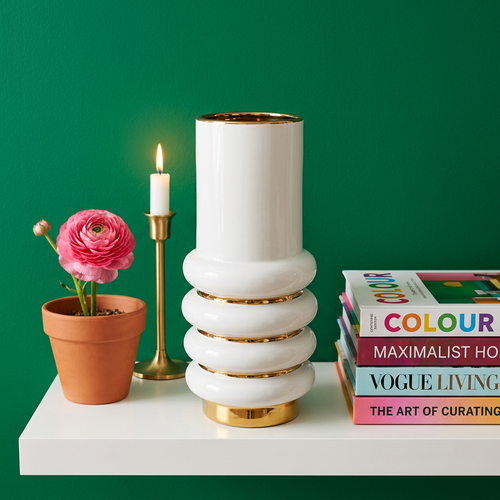 Elegant Luxe Gilded Ring Column Vase