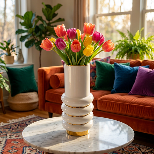 Elegant Luxe Gilded Ring Column Vase