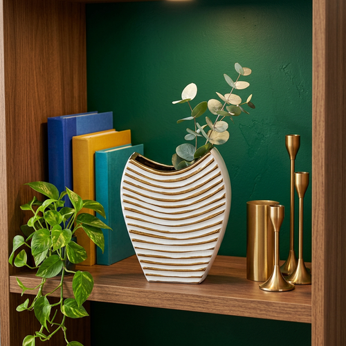 Luxury Wave White & Gold Ceramic Vase