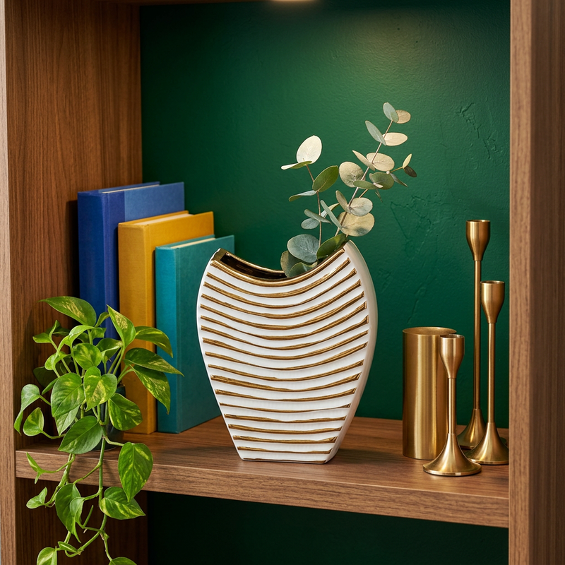 Luxury Wave White & Gold Ceramic Vase