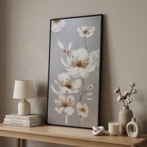 Serene Magnolia Textured Framed Canvas Art