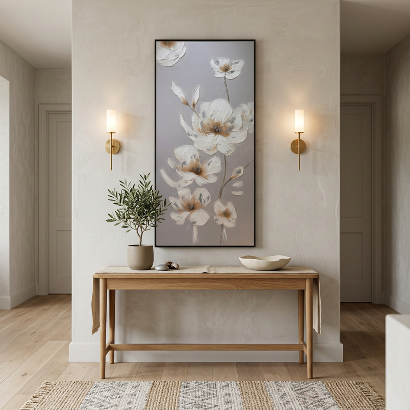 Serene Magnolia Textured Framed Canvas Art