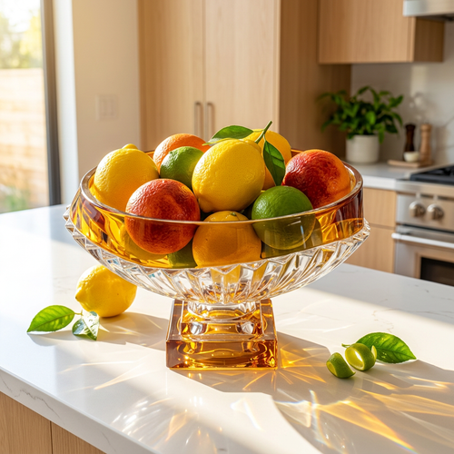 Elegant Amber & Cut Crystal Oval Dish Bowl