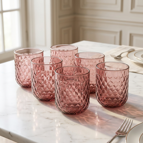 Smoky Rose Diamond Cut Glass Set 6 Piece (250 ML)