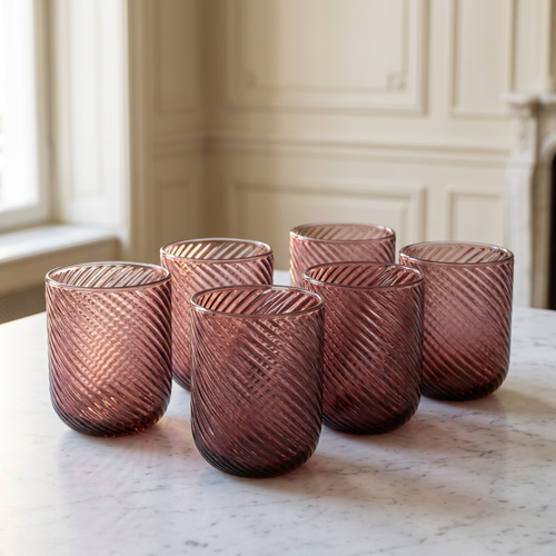 Smoky Rose Spiral Swirl Glass Set 6 Piece (250 ML)