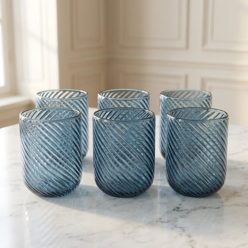 Elegant Ocean Blue Spiral Swirl Glass Set 6 Piece (250 ML)