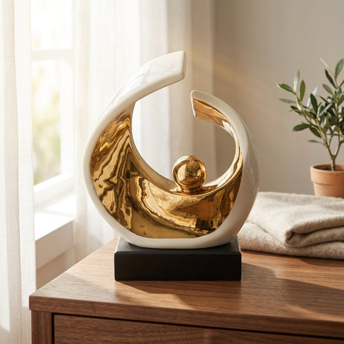 Abstract Crescent Ivory & Gold Sculpture