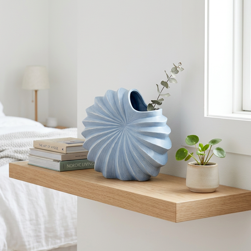 Elegant Blue Sunburst Ribbed Vase