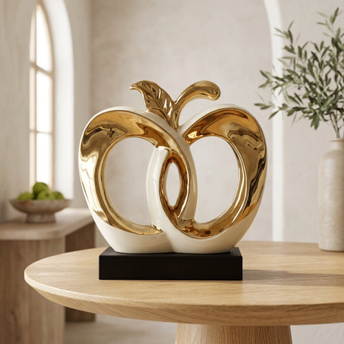 Abstract Dual Apple Ivory & Gold Sculpture