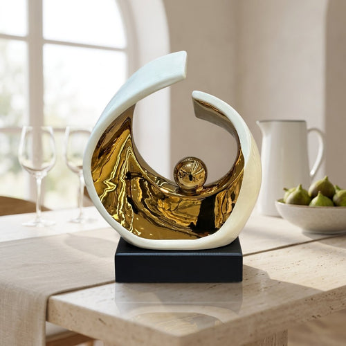 Abstract Crescent Ivory & Gold Sculpture