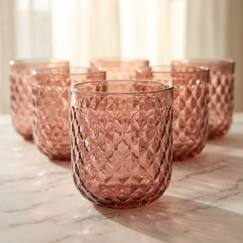 Smoky Rose Diamond Cut Glass Set 6 Piece (250 ML)