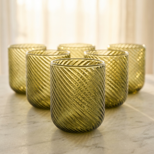 Mint Sage Spiral Swirl Glass Set 6 Piece (250 ML)