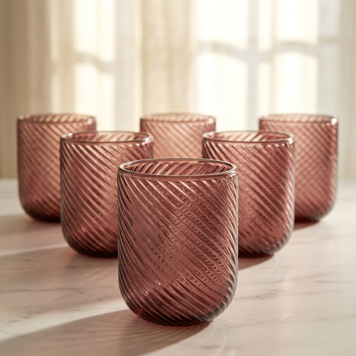 Smoky Rose Spiral Swirl Glass Set 6 Piece (250 ML)