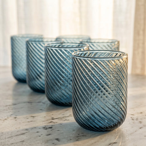 Elegant Ocean Blue Spiral Swirl Glass Set 6 Piece (250 ML)