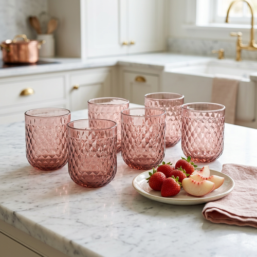 Smoky Rose Diamond Cut Glass Set 6 Piece (250 ML)