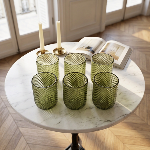 Mint Sage Spiral Swirl Glass Set 6 Piece (250 ML)