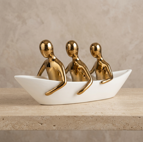 Rowing Trio Sculpture in Ivory & Gold