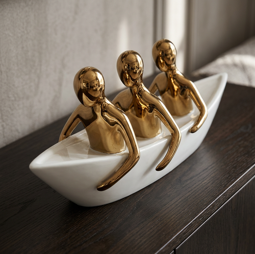 Rowing Trio Sculpture in Ivory & Gold