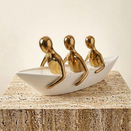 Rowing Trio Sculpture in Ivory & Gold