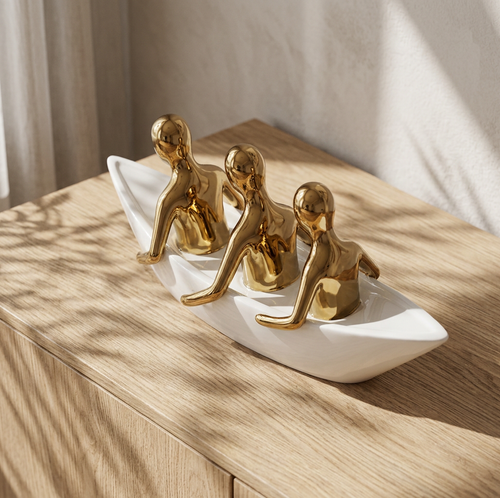 Rowing Trio Sculpture in Ivory & Gold