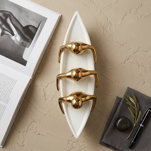Rowing Trio Sculpture in Ivory & Gold