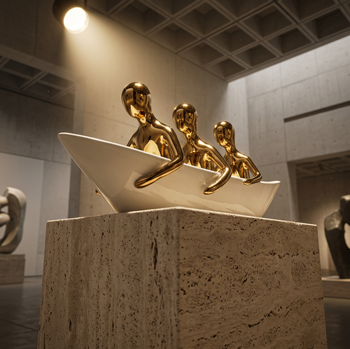 Rowing Trio Sculpture in Ivory & Gold
