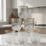 Ribbed Glass Tumblers with Gold Rims Set of 6