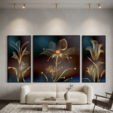 Luxury Golden Line Floral Wall Art Set of 3