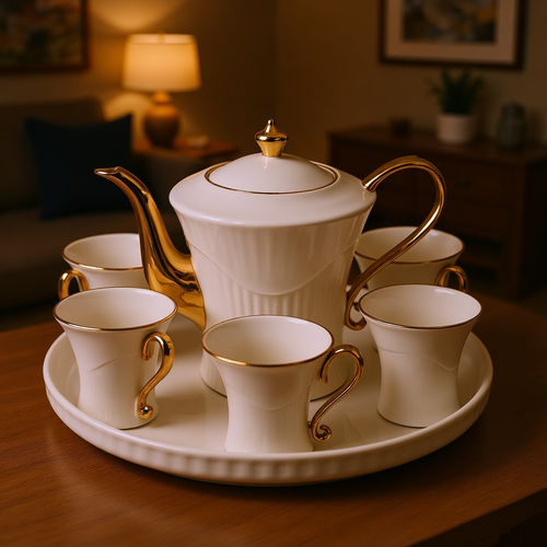 Imperial Gold Textured Tea Set with Serving Tray