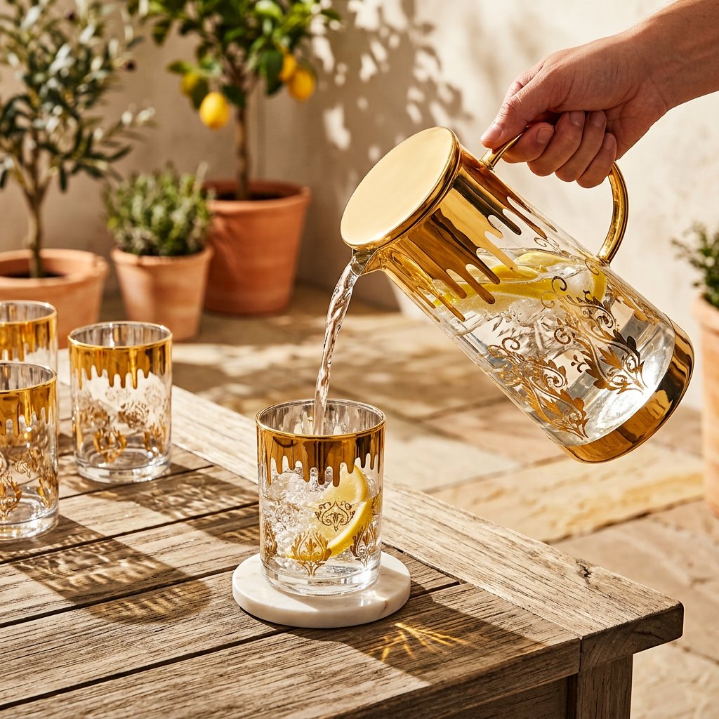 Elegant Midas Touch Glass Water Set of 7