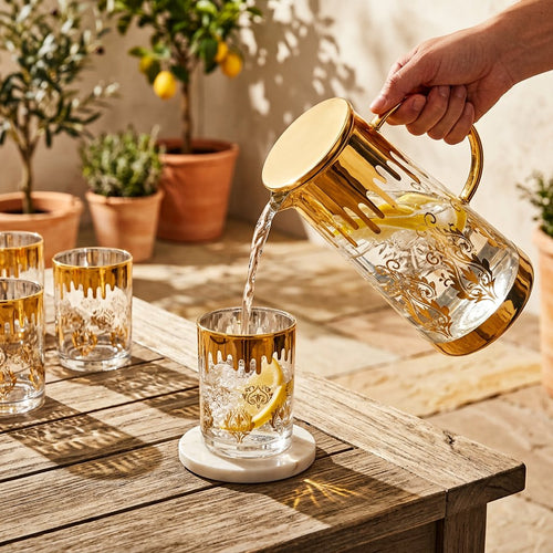 Elegant Midas Touch Glass Water Set of 7