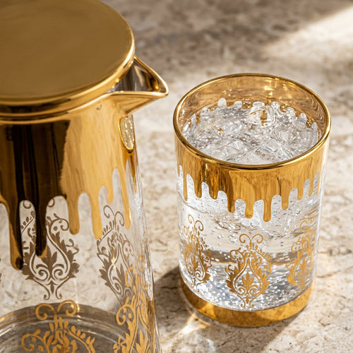 Elegant Midas Touch Glass Water Set of 7