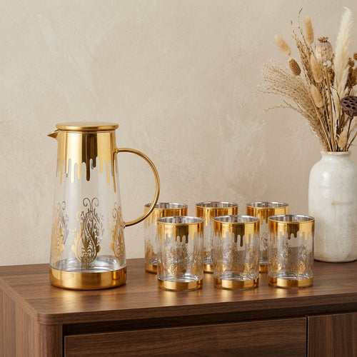 Elegant Midas Touch Glass Water Set of 7