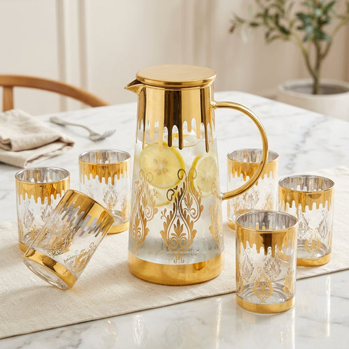 Elegant Midas Touch Glass Water Set of 7