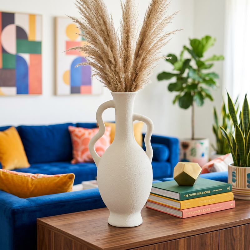 Modern Wavy Handle Ceramic Pitcher Vase