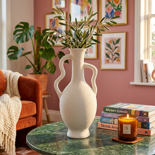 Modern Wavy Handle Ceramic Pitcher Vase