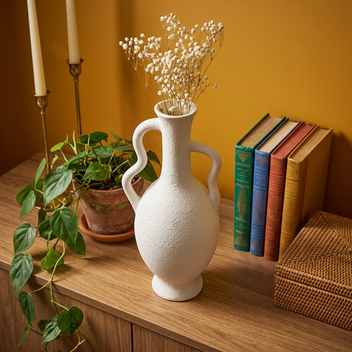 Modern Wavy Handle Ceramic Pitcher Vase