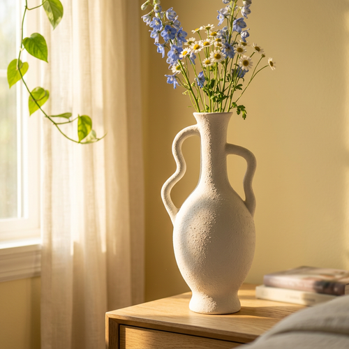 Modern Wavy Handle Ceramic Pitcher Vase