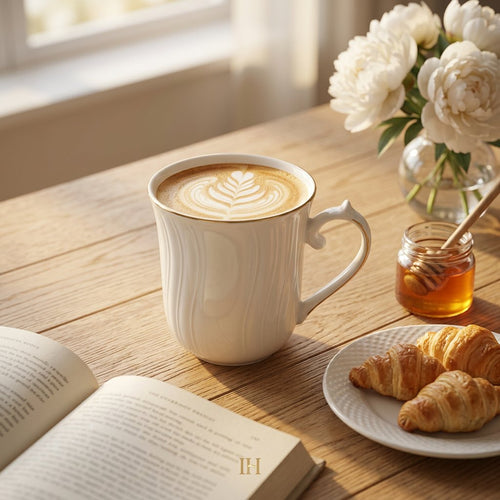 Elegant Wave Textured Ceramic Mug with Gold Rim 320 ML