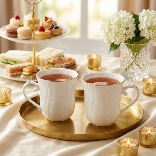 Elegant Wave Textured Ceramic Mug with Gold Rim 320 ML