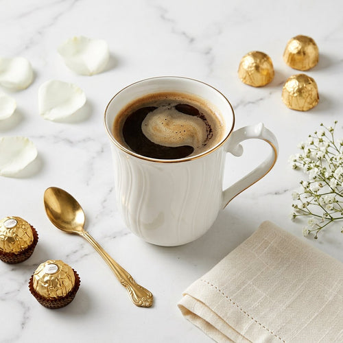 Elegant Wave Textured Ceramic Mug with Gold Rim 320 ML