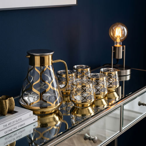 Elegant Golden Lattice Glass Water Set of 7